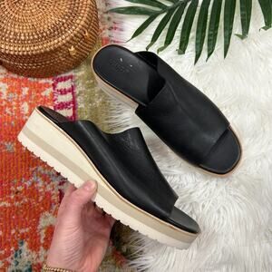 Vince Neutral Black Minimalist Slip On  Leather Platform Sarria Sandals 9.5